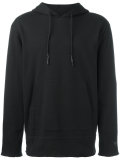 raw edge drawstring hoodie