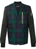 mixed material tartan bomber