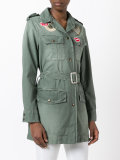 embroidered patch belted jacket