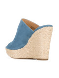 denim wedge mules