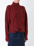 distressed cable knit jumper