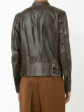 banded collar leather jacket