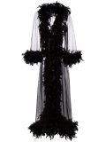 feather trim sheer robe