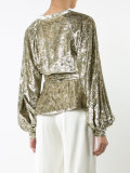 metallic waist-tie blouse