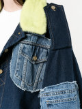 mink fur collar patchwork denim jacket