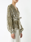 metallic waist-tie blouse