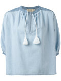 slit neck denim blouse
