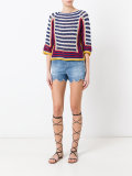 striped, half length sleeve knit top 