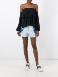 flower appliqué denim shorts