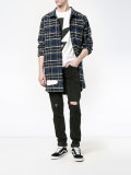 diagonal spray print check shirt 