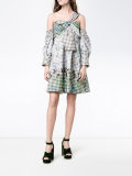 one-shoulder diamond print gingham dress 