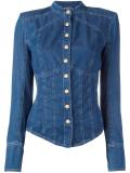 collarless denim shirt