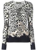 leopard pattern V-neck jumper