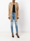 collarless bomber style coat