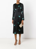 bird print midi dress
