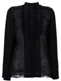ruffle trim lace panel blouse