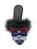 triple bow feathered mules