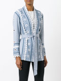 patterned waist-tie blazer