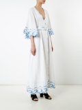 embroidered trim belted dress