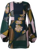 balloon-sleeve patchwork dress