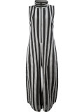 high neck striped jumpsuit