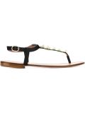 floral applique t-bar flat sandals