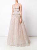 embroidered v-neck layered gown