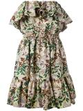 floral jacquard off-shoulder dress