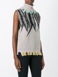 intarsia frayed contrast hem top