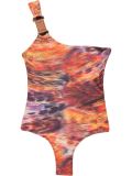 one shoulder printed swimsuit