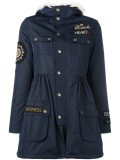 patched flared hooded jacket