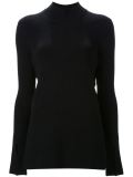 crepe knit turtleneck ribbed sweater 