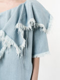 one-shoulder frayed denim top