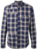 topstitched patchwork checked shirt