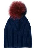 two-tone fur pom pom beanie