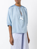 slit neck denim blouse