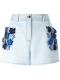 flower appliqué denim shorts