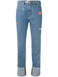 embroidered patch straight jeans