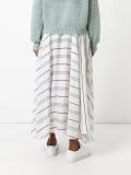 gathered striped midi skirt