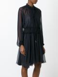 smocked split neck dress