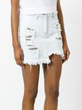 distressed mesh insert denim skirt
