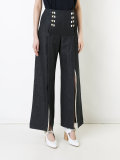 high waist wide leg button trousers