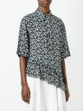 geometric asymmetric ruffle blouse