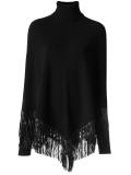 cable knit fringed poncho