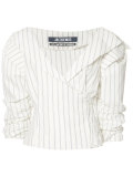 striped ruffled-sleeve blouse