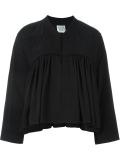 pleated panel zip up cropped jacket