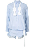 pinstripe layered tuxedo bow shirt