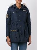 patched flared hooded jacket