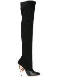 printed heel over-the-knee boots