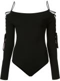 lace-up detailing boatneck bodysuit